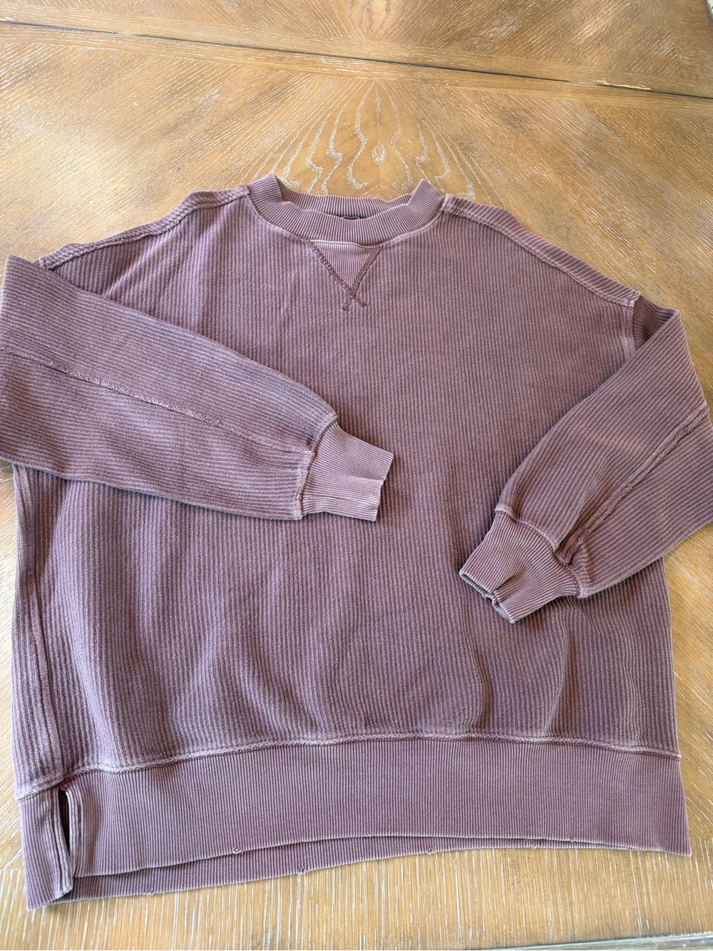 aerie Ribbed Crewneck Sweatshirt - Brown